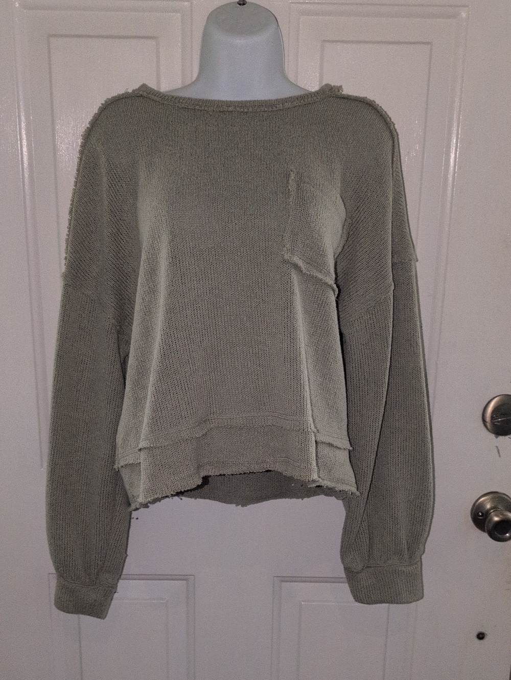 Relaxed Olive Crewneck Sweater with Pocket